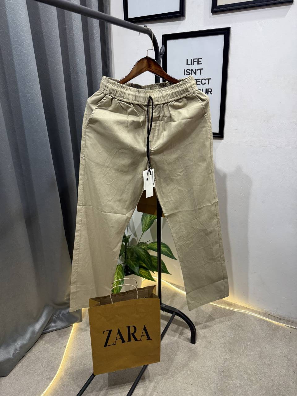 Zarra Summer imported linen trouser dark beige