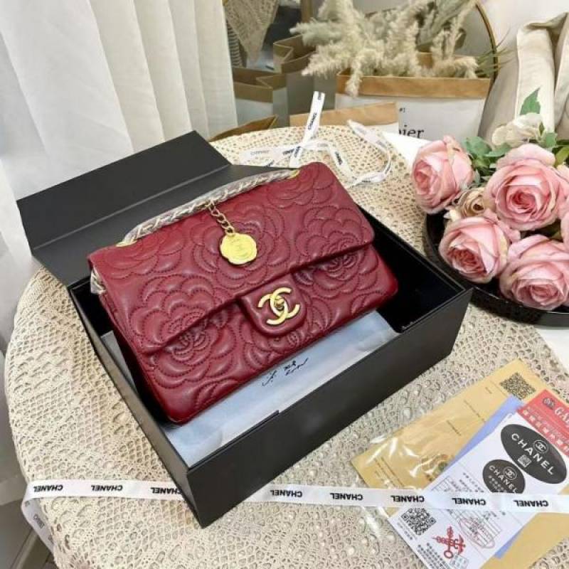 Channel Camellia Premium Limited Edition Bag With OG Box & Dust Bag (Wine - 1210)