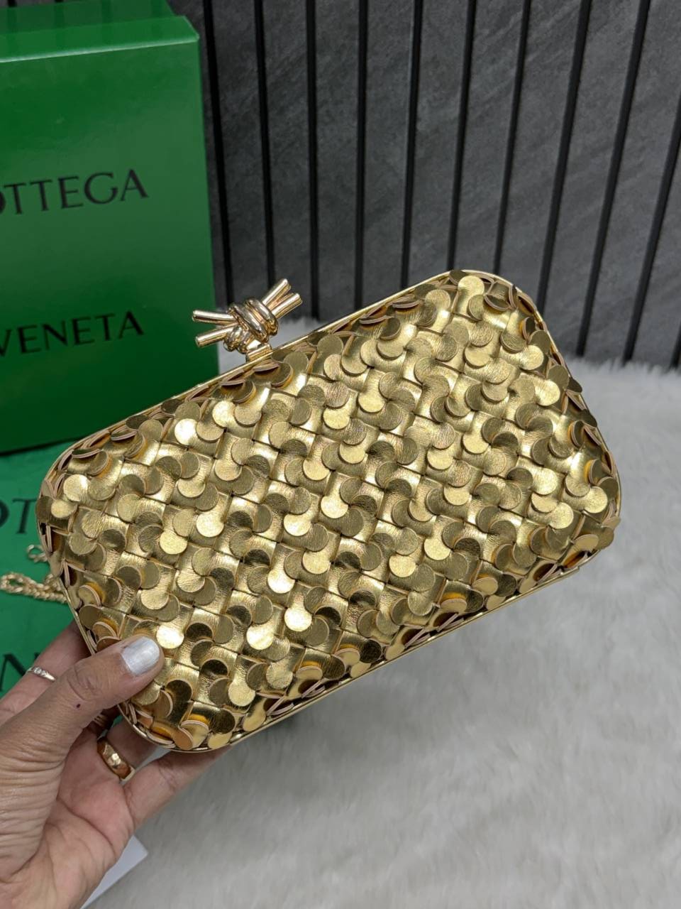 Bottega_Veneta_Gold_67_Knot_Leather_Clutch_With_OriginalBox_DustCover_Highend