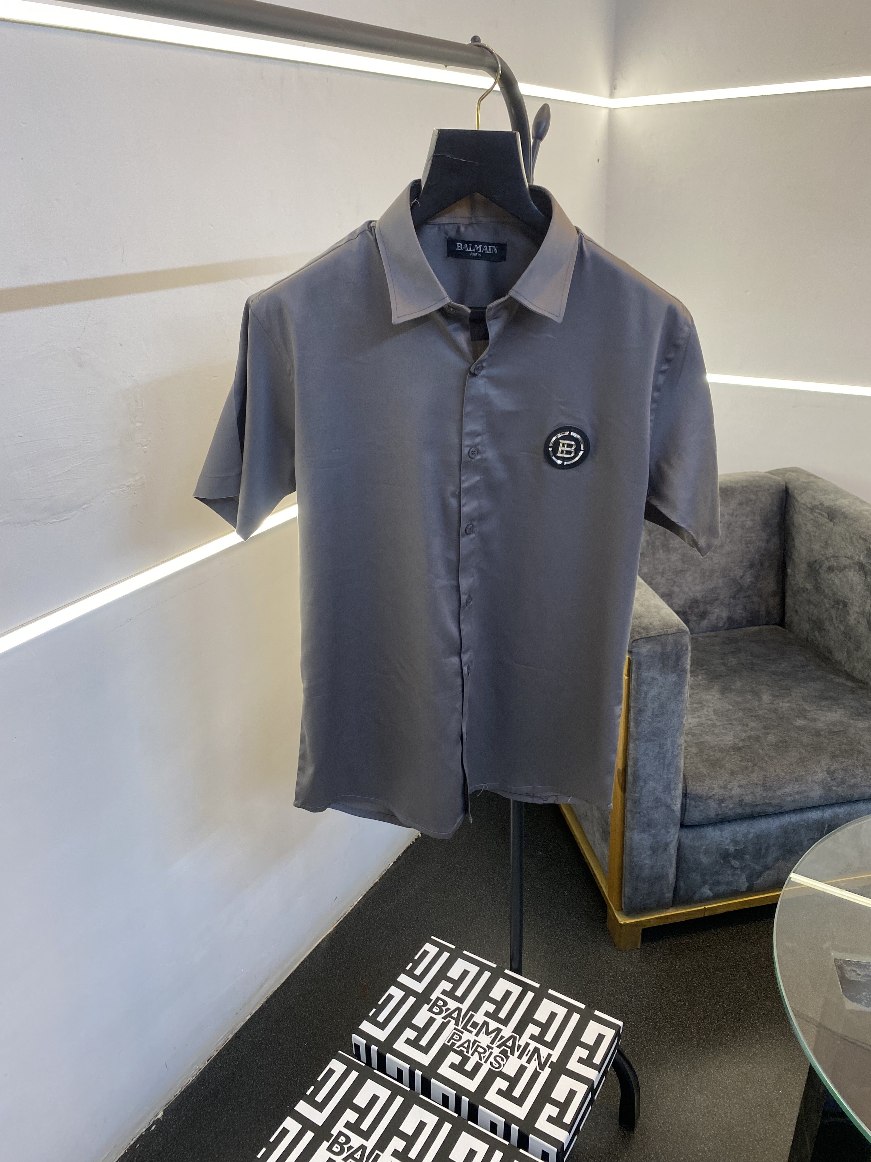 Balman steel chest and sleeves logo half sleeves imported shirt grey