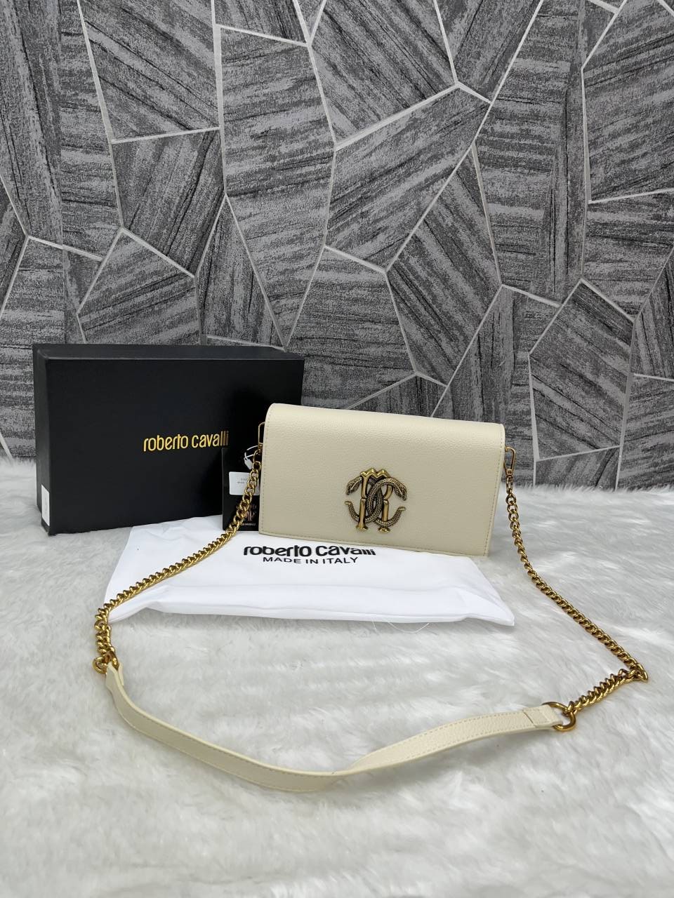 Roberto Cavalli RC Logo White Shoulder Sling Bag With Original Box