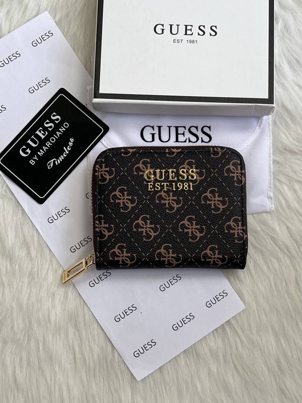 Guess 03 Coffee Mini Zippy Wallet With Original Box - Dust Cover - Card Premium Packing
