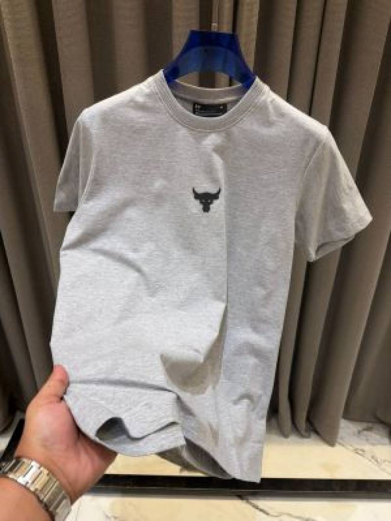 Under Armor Middle Brand Logo Round Neck T-shirt Gray