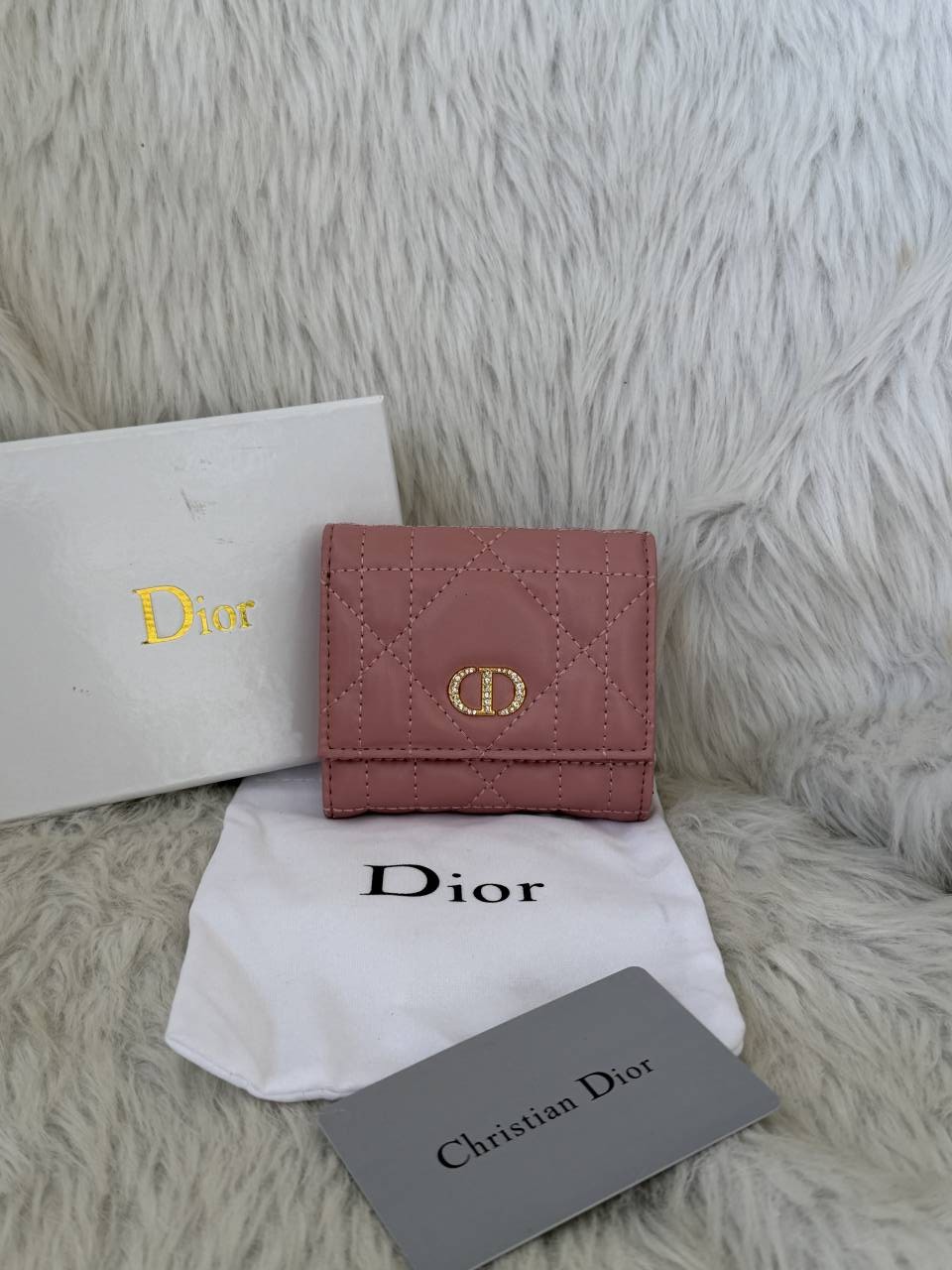 Diyor_Pink_Caro_Hibiscus_Trifold_Wallet_With_OriginalBox_DustCover_CardTags