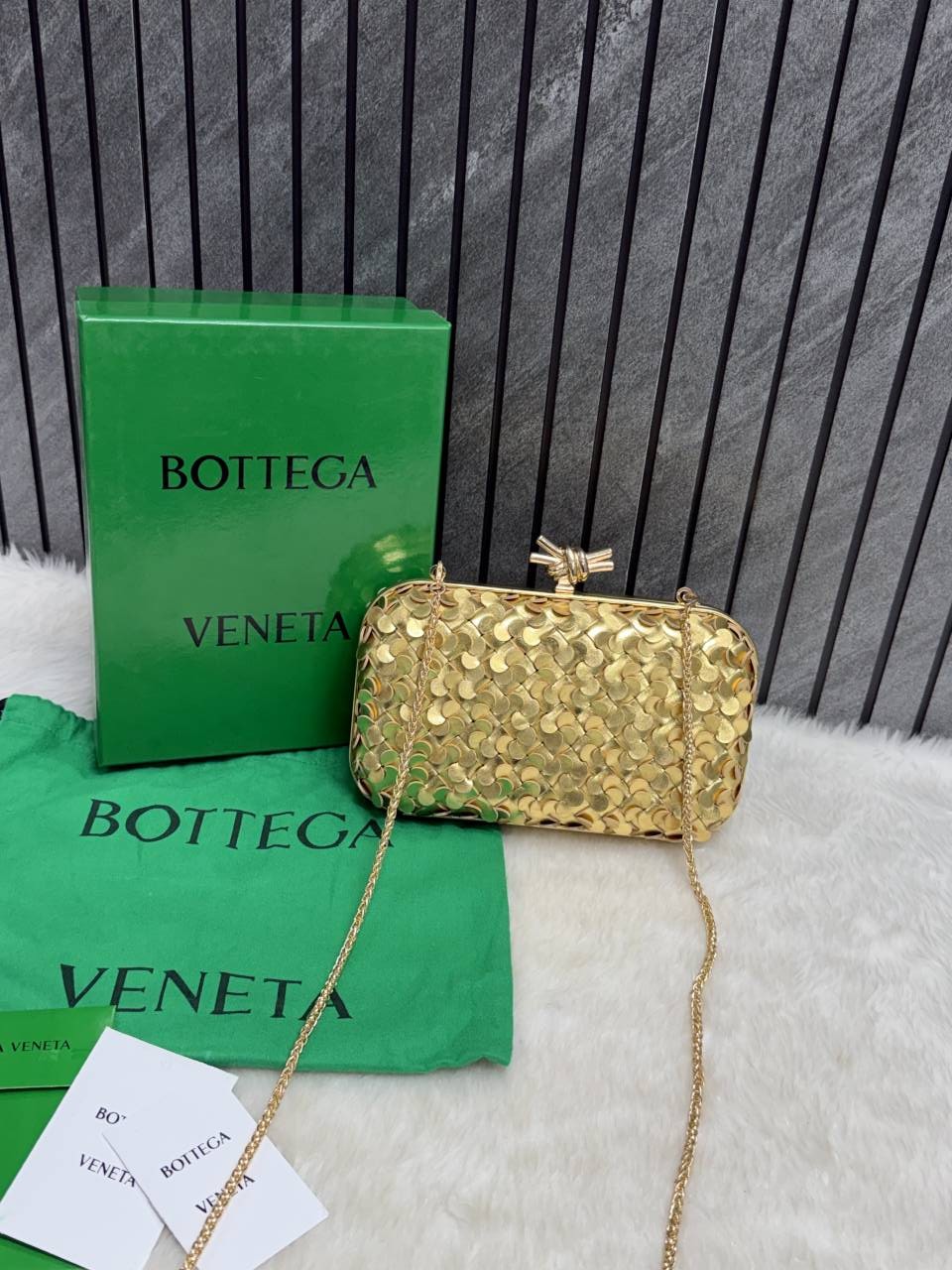 Bottega_Veneta_Gold_67_Knot_Leather_Clutch_With_OriginalBox_DustCover_Highend