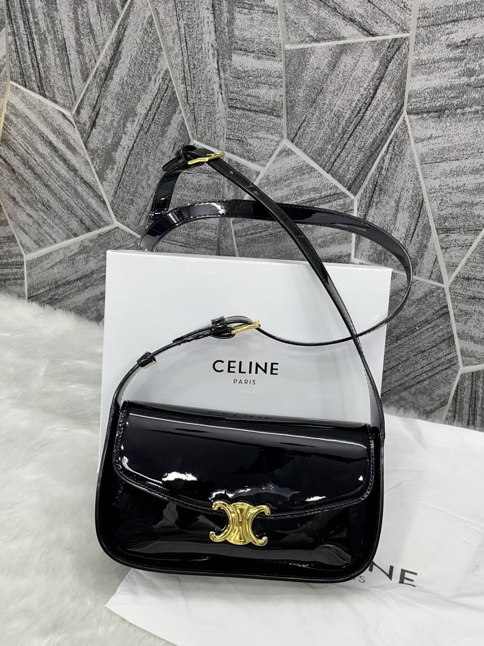 Celine Terence Black Shoulder Bag With Original Box & Long Belt