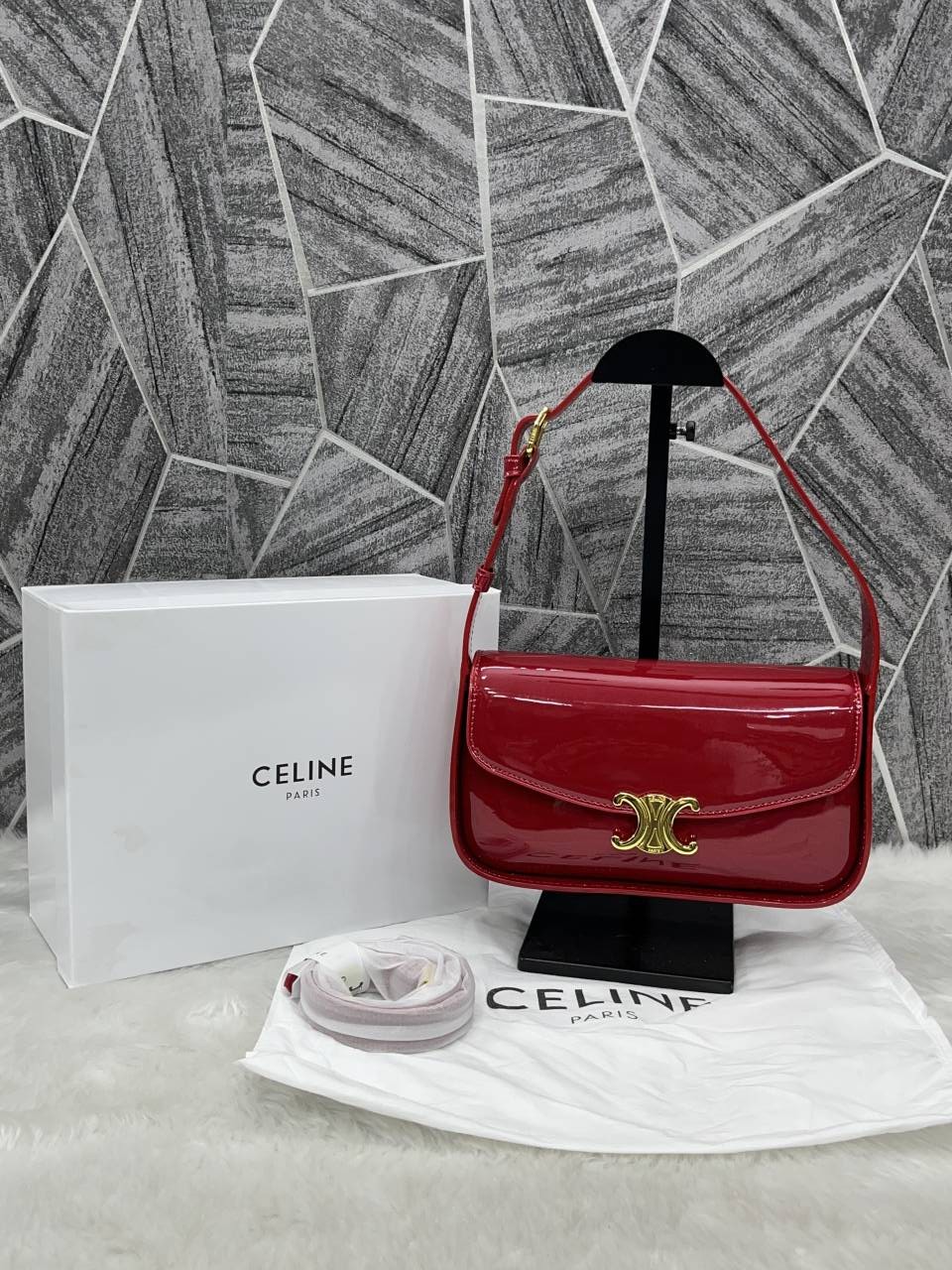 Celine Terence Red Shoulder Bag With Original Box & Long Belt