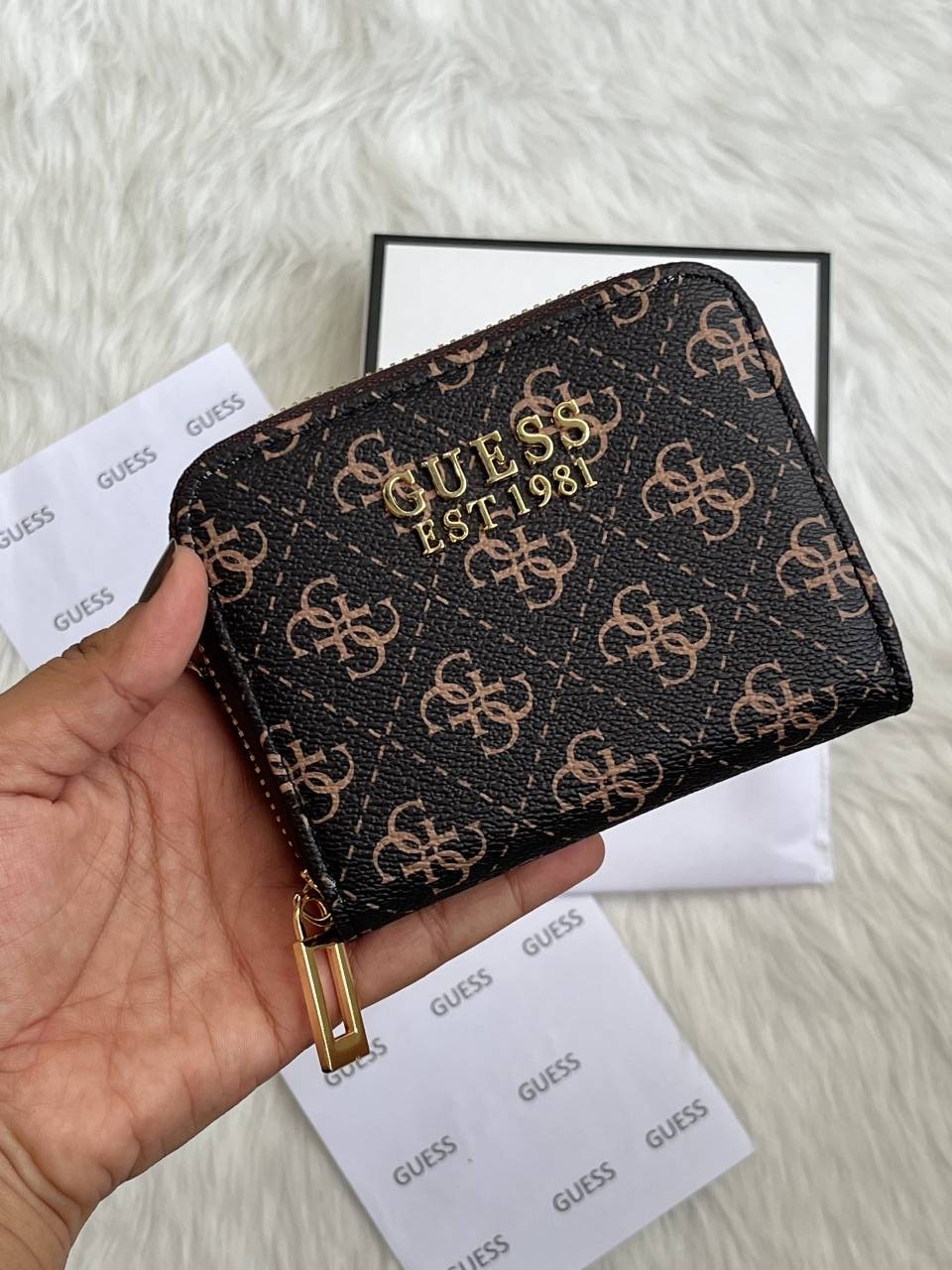 Guess 03 Coffee Mini Zippy Wallet With Original Box - Dust Cover - Card Premium Packing