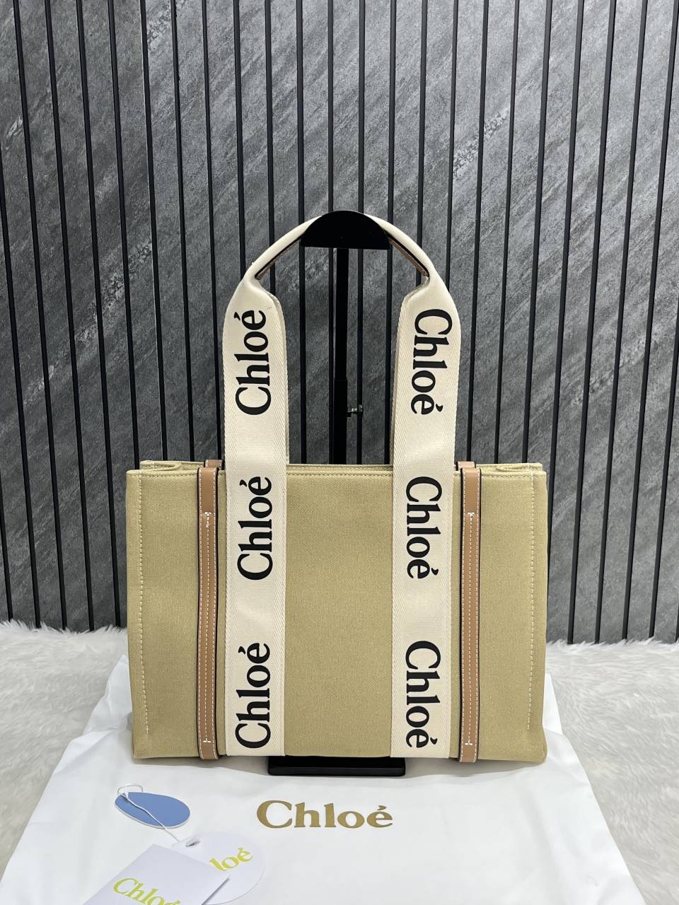 Chloe Pink Medium Canvas Woody Tote With Dust Cover
