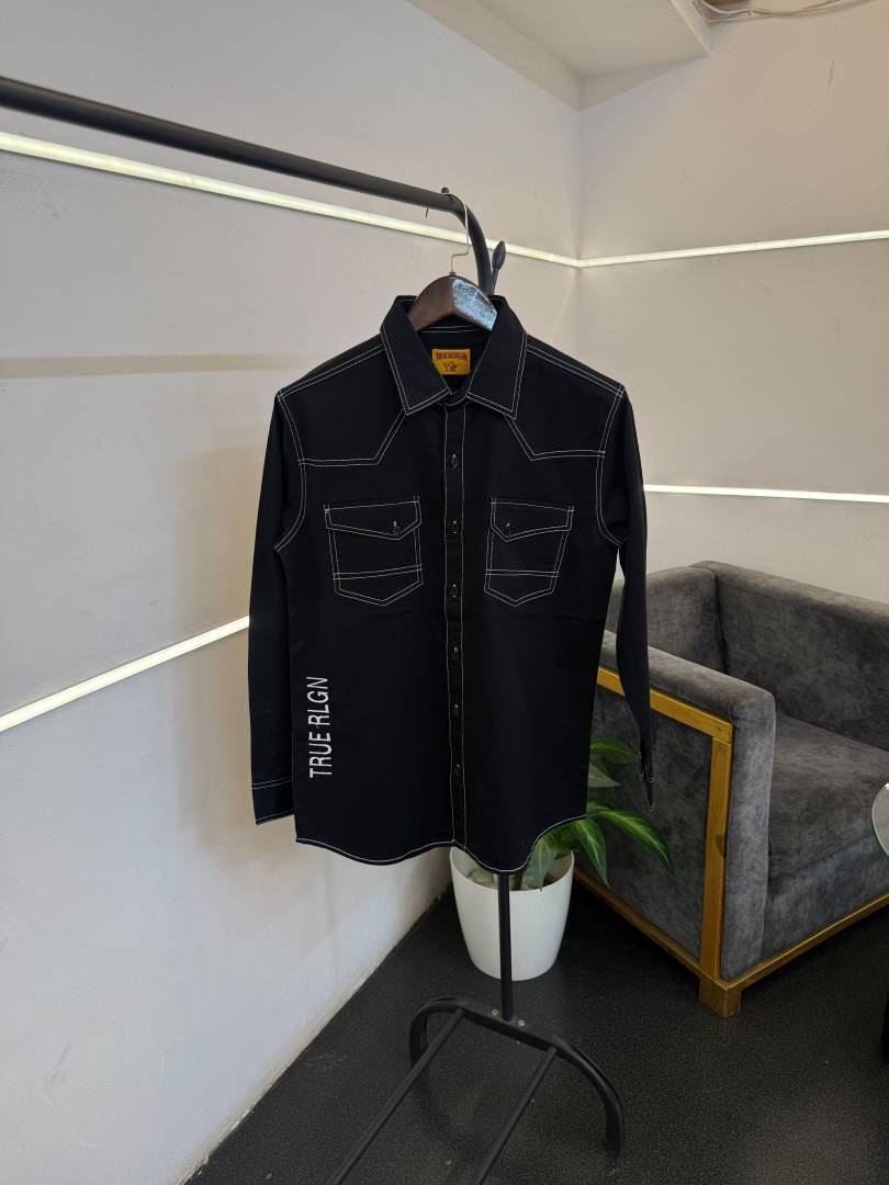 True religion black imported cargo double pocket shirt