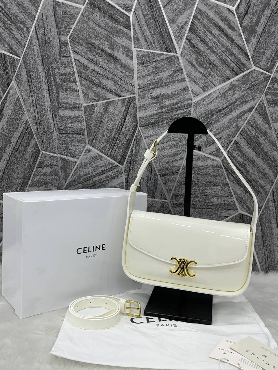 Celine Terence White Shoulder Bag With Original Box & Long Belt