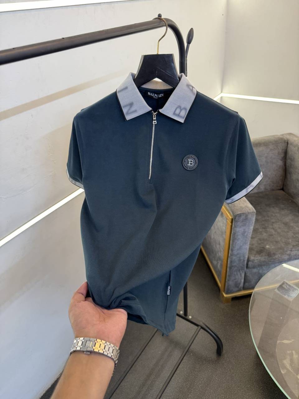 Balman 3d collar and sleevs imported polo tshirt with steel logo c green