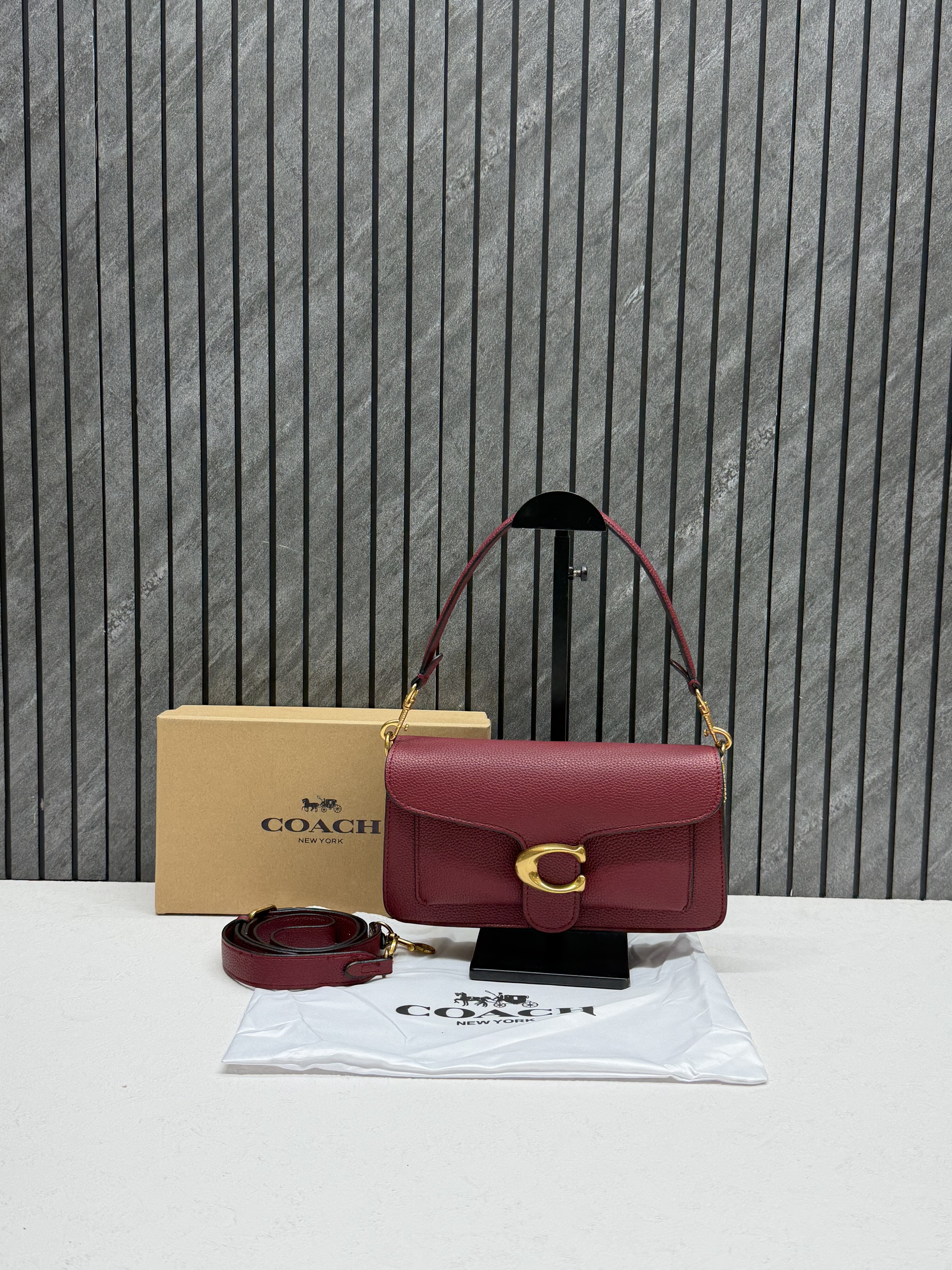 Coach Tabby 26 Wine Shoulder Crossbody Bag With Original Box 2 Belt (Short Long)