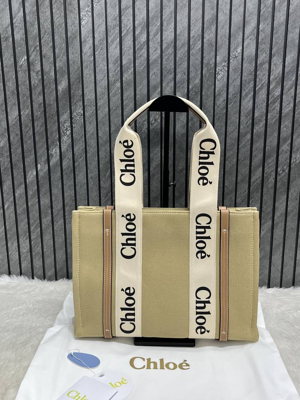 Chloe Pink Medium Canvas Woody Tote With Dust Cover