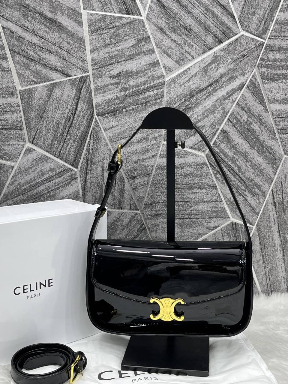 Celine Terence Black Shoulder Bag With Original Box & Long Belt