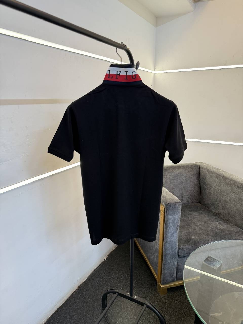 Tommy hilfigar steel logo matty cotton imported polo tshirt with brand collar black sale