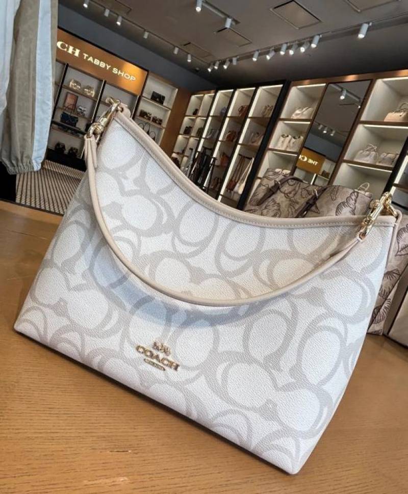 Coaach Laurel Premium Leather Shoulder Bag With OG Box & Dust Bag & Charm (Beige - 1206)