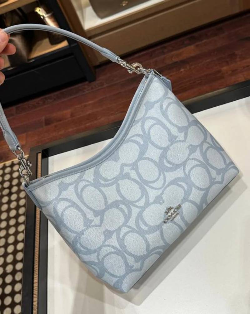Coaach Laurel Premium Leather Shoulder Bag With OG Box & Dust Bag & Charm (Blue - 1207)