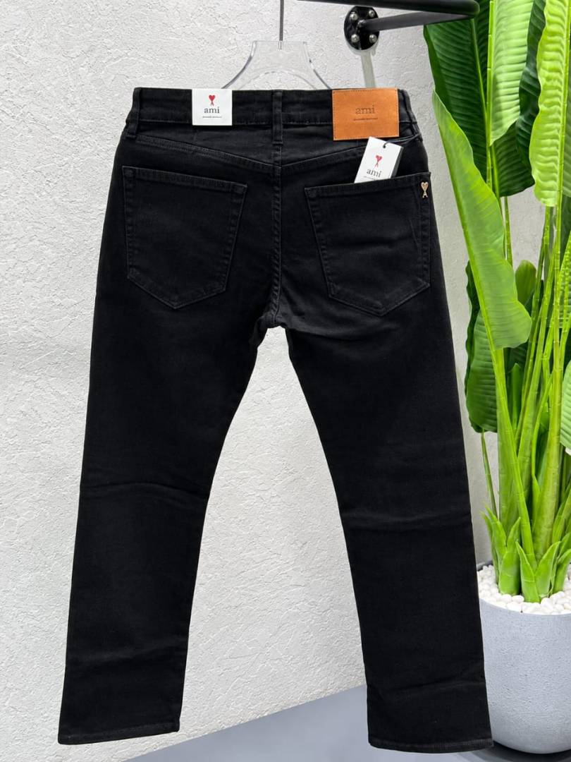 Ami Black Straight Fit Premium Imported Fabric Denim with Back pocket Metal Logo Design 4588