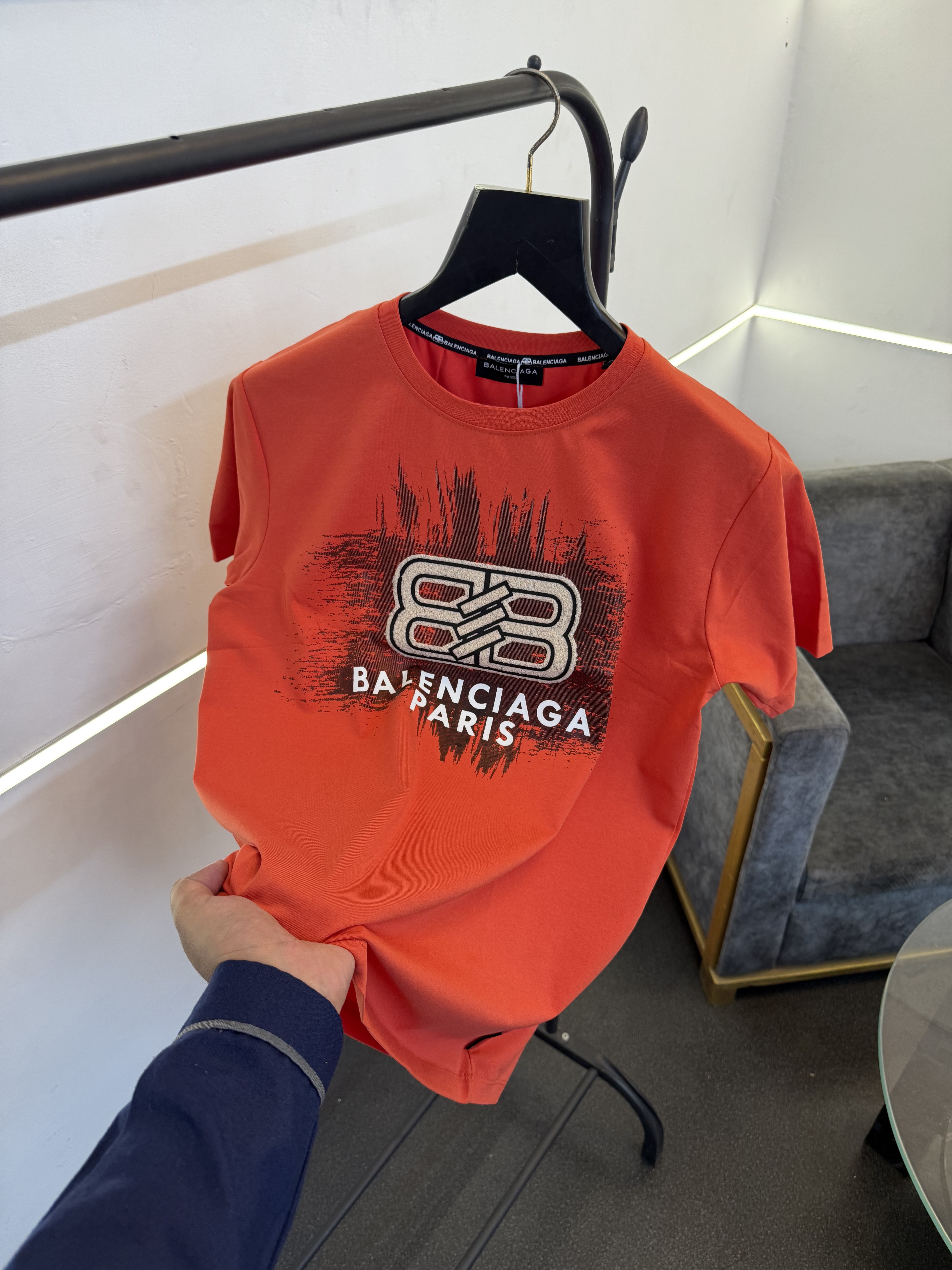 Balenciag a furr front printed round neck imported tshirt orange sale