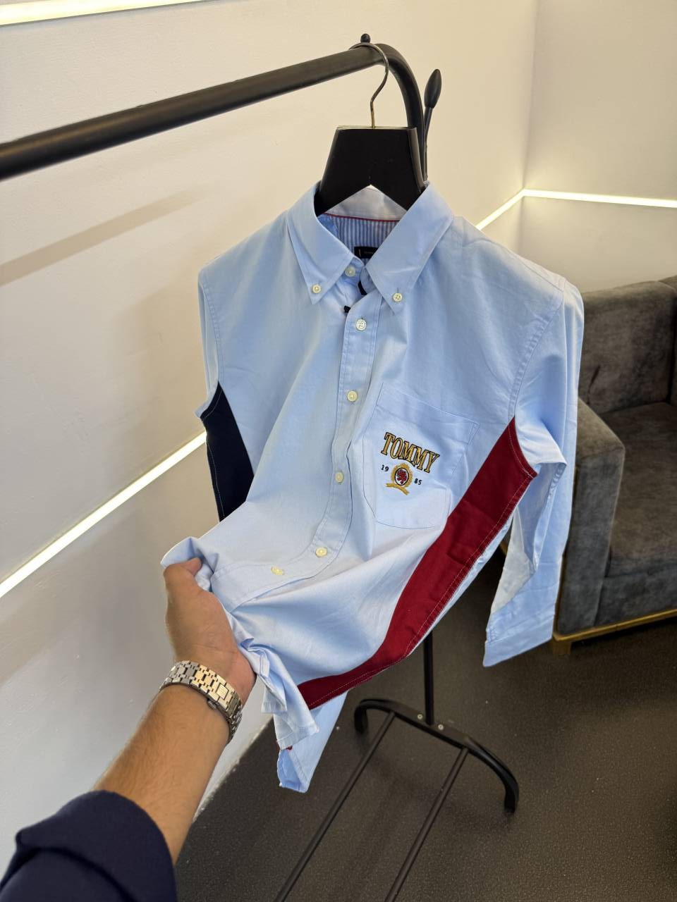 Tommy hilfigar side strips pocket embroidery logo imported shirt sky