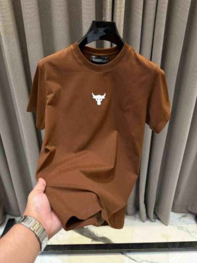 Under Armor Middle Brand Logo Round Neck T-shirt Brown