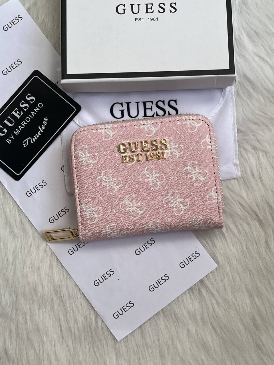 Guess 03 Pink Mini Zippy Wallet With Original Box - Dust Cover - Card Premium Packing