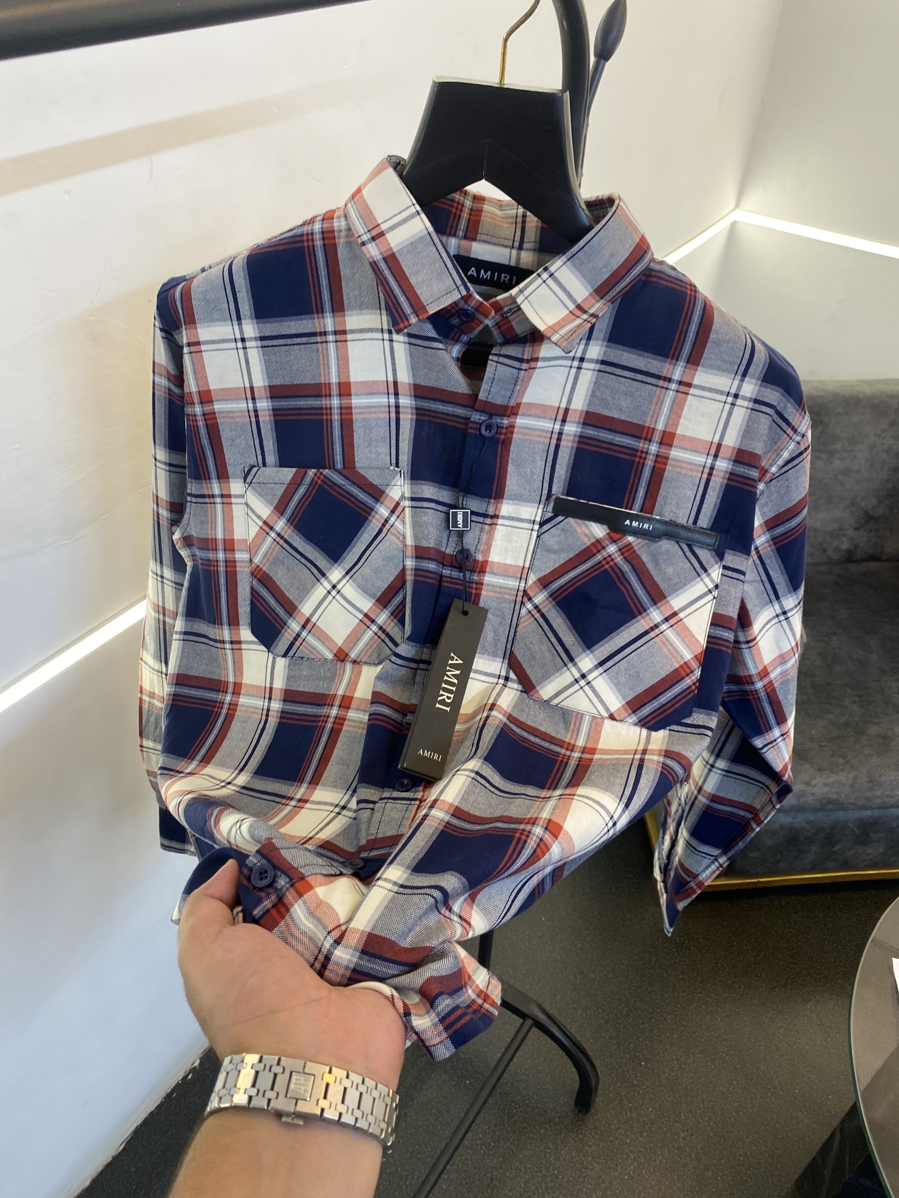 Ameeri style 4 checks imported box packing shirt red blue