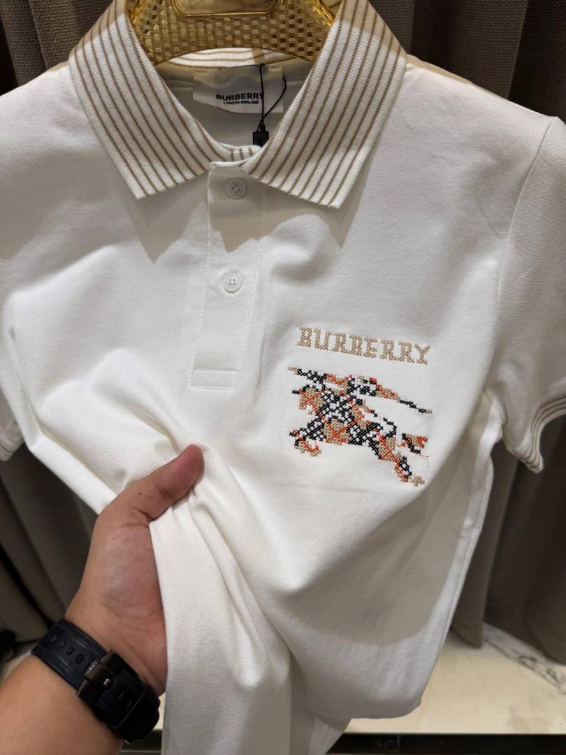 Burbery Chest Logo Polo T-shirt White