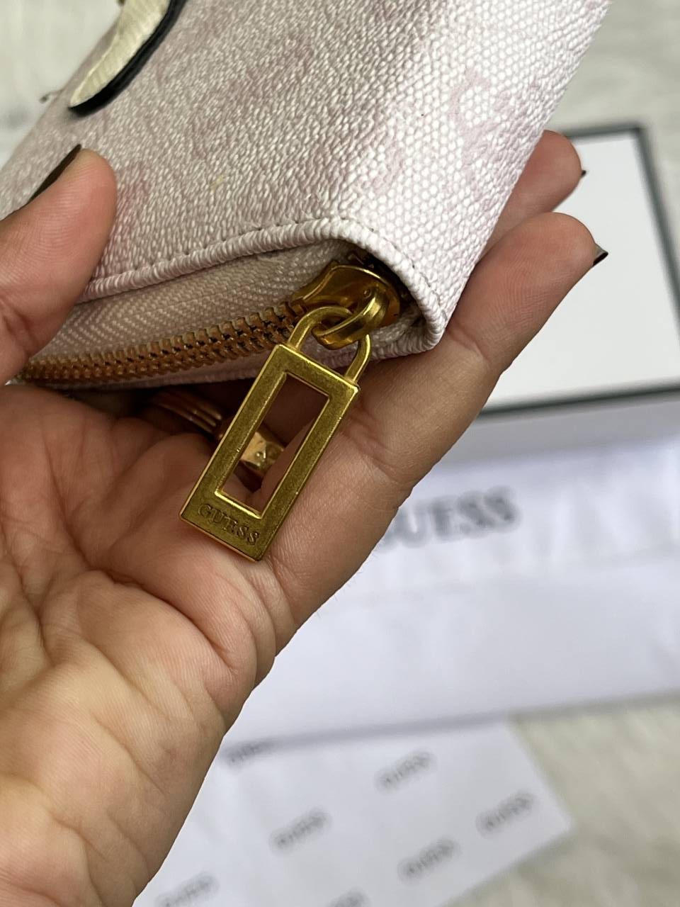 Guess 001 Light Purple Long Zippy Wallet With Original Box Dust Cover Card & Brand Packaging