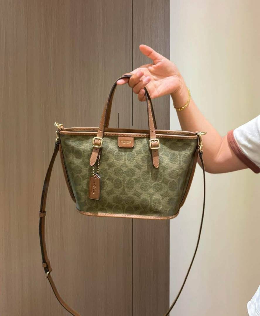 Coach Taxi 21 Green Brown SmallTote With OriginalBox DustCover