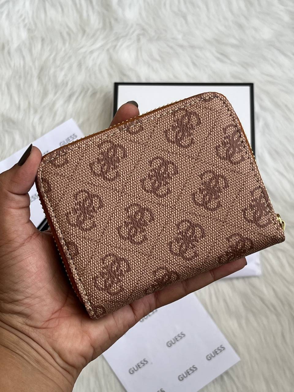 Guess 03 Light Apricot Mini Zippy Wallet With Original Box - Dust Cover - Card Premium Packing
