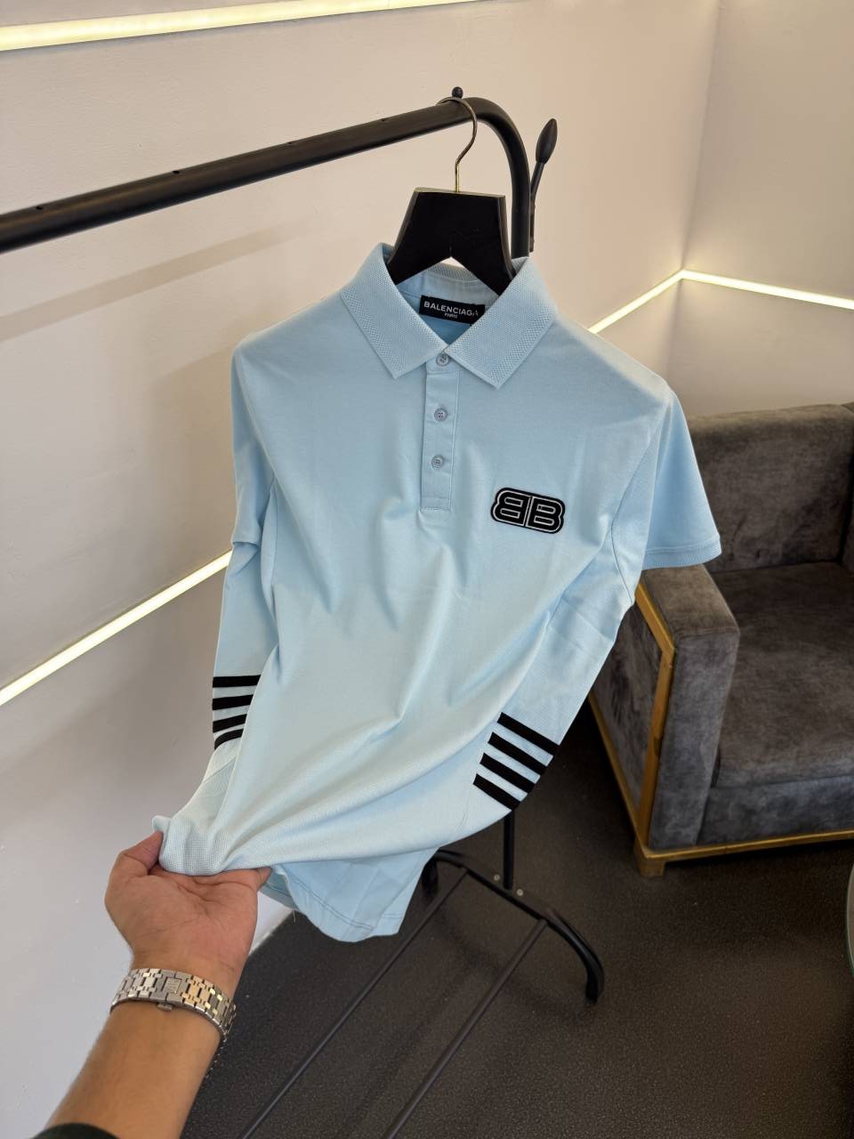 Balenciag a luxurious imported polo tshirt sky blue sale