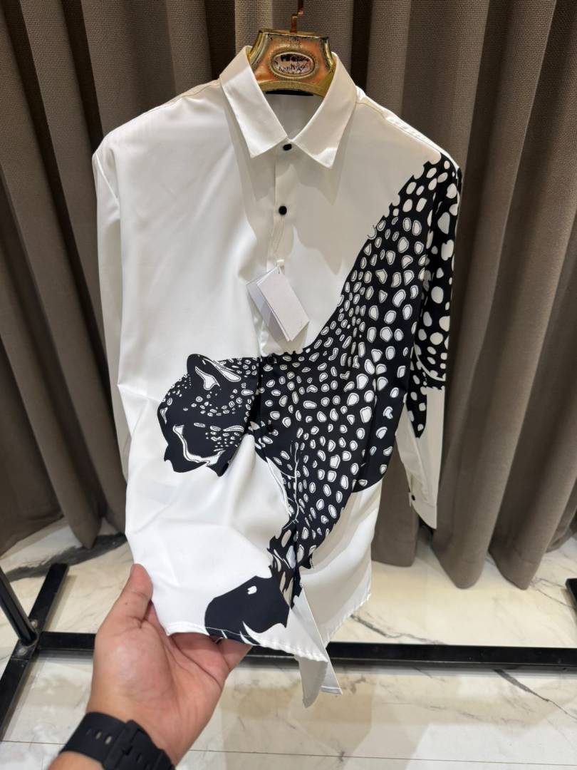 Balman Cheetah Print Full Sleeves Shirt White
