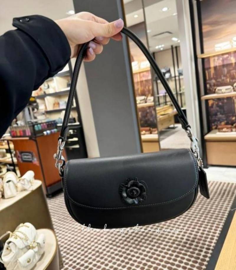 Coaach Emmy Tea Rose Saddle Premium Crossbody Shoulder Bag With OG Double Box & Dust Bag (Black Flower - 1004)