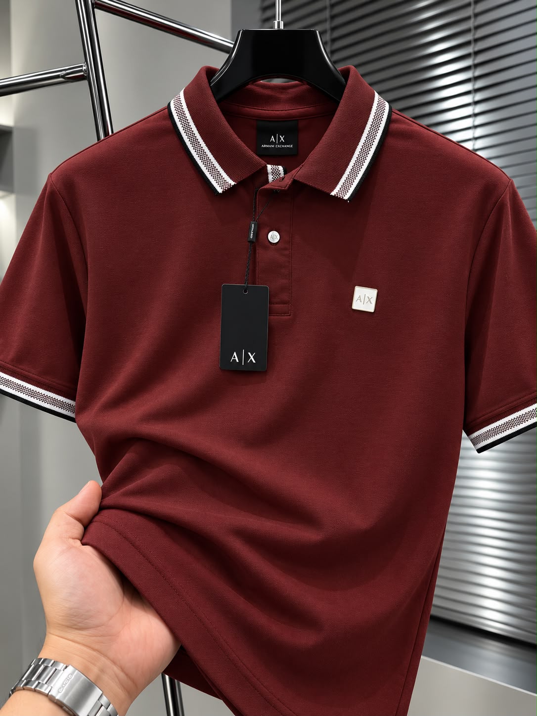 AX Chest Logo Polo T-shirt Maroon
