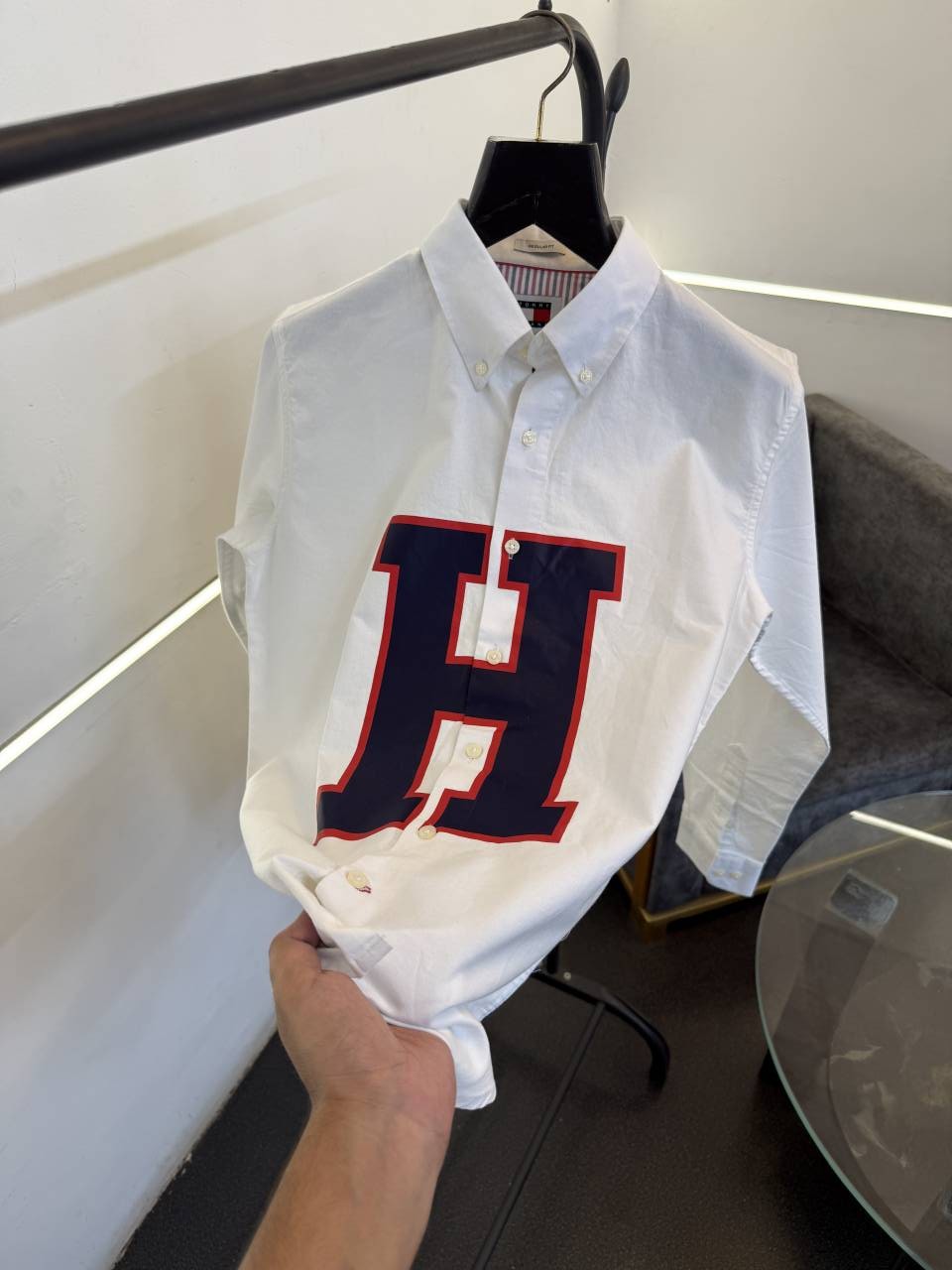 Tommy hilfigar H logo imported full sleeves shirt white sale
