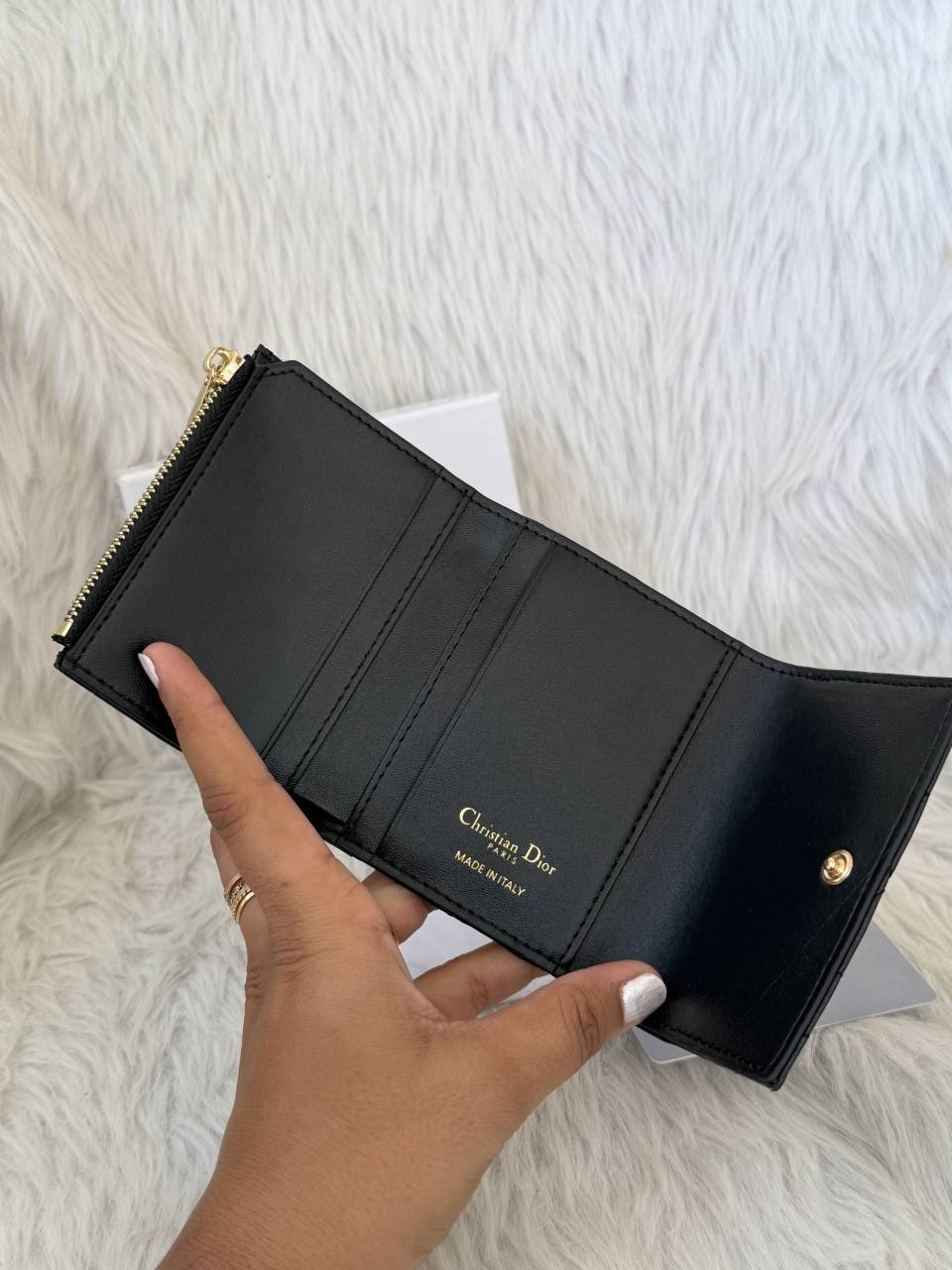 Black Caro Hibiscus Trifoldiyor Wallet With OriginalBox DustCover CardTag