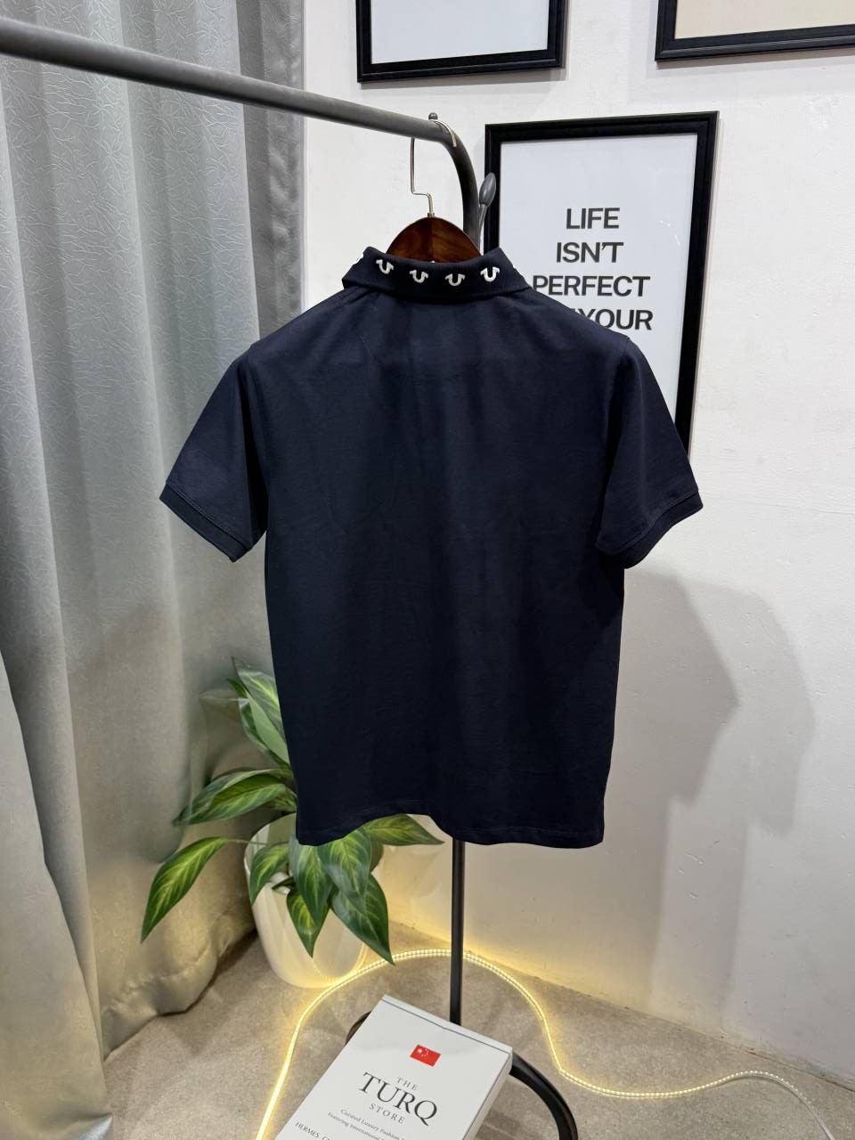 True religion embroidery logo imported polo tshirt navy blue