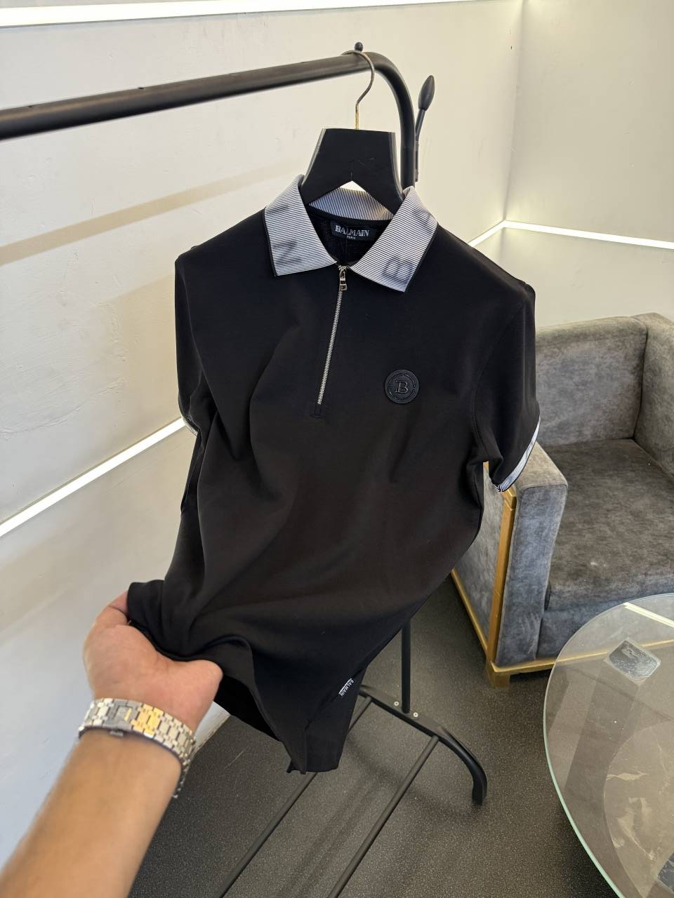 Balman 3d collar and sleevs imported polo tshirt with steel logo black