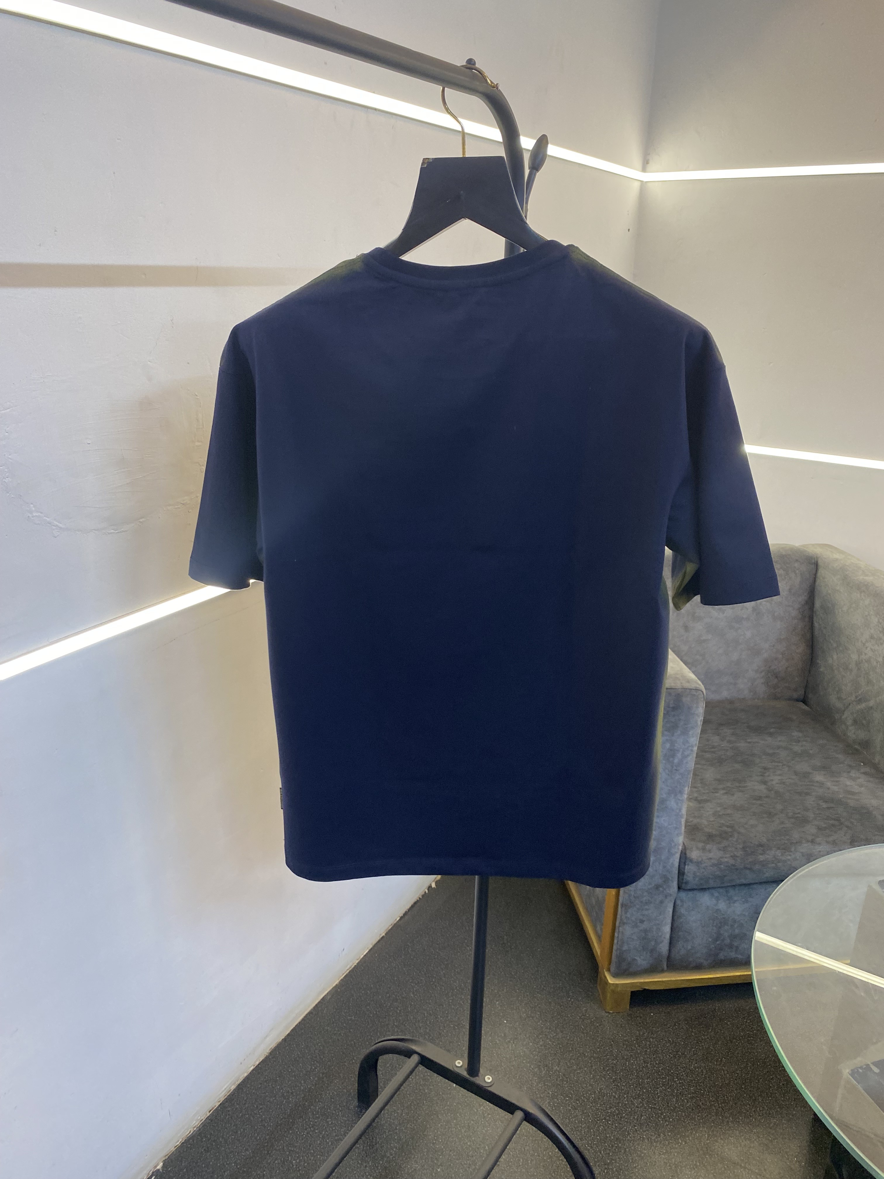 Balenciag a over size spray print with embroidery logo imported tshirt navy blue