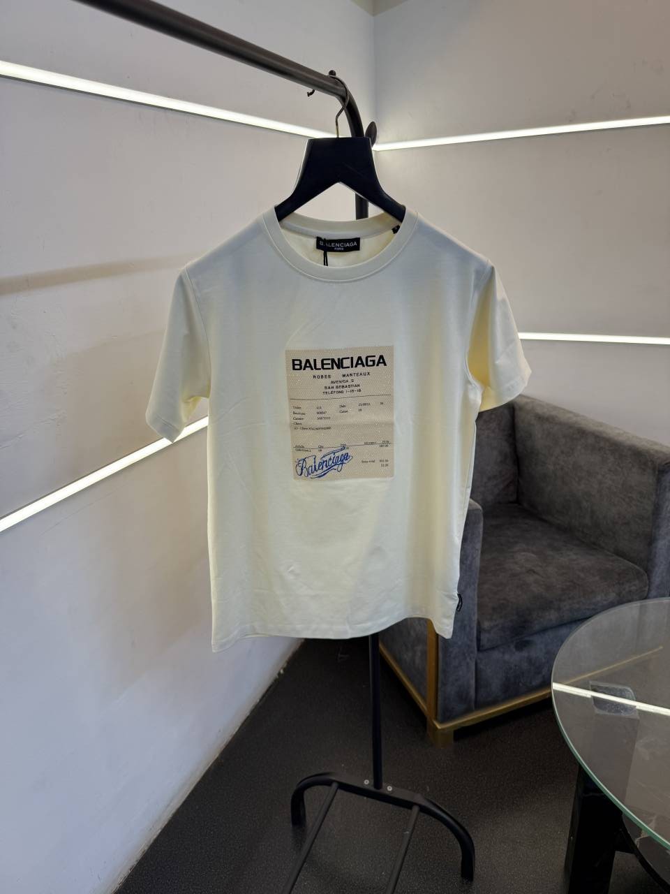 Balenciaga cream diamond patch with print imported round neck tshirt