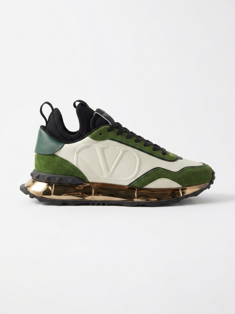 VALENTYNO GARAVANI GREEN SUEDE METALLIC GOLD