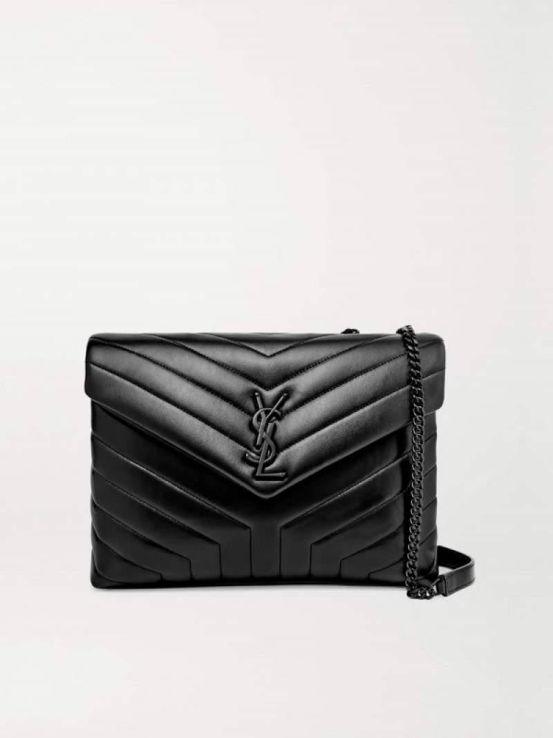 YSL Saint Laurent Loulou Shoulder Bag With OG Magnetic Box & Dust Bag (All Black - 771)