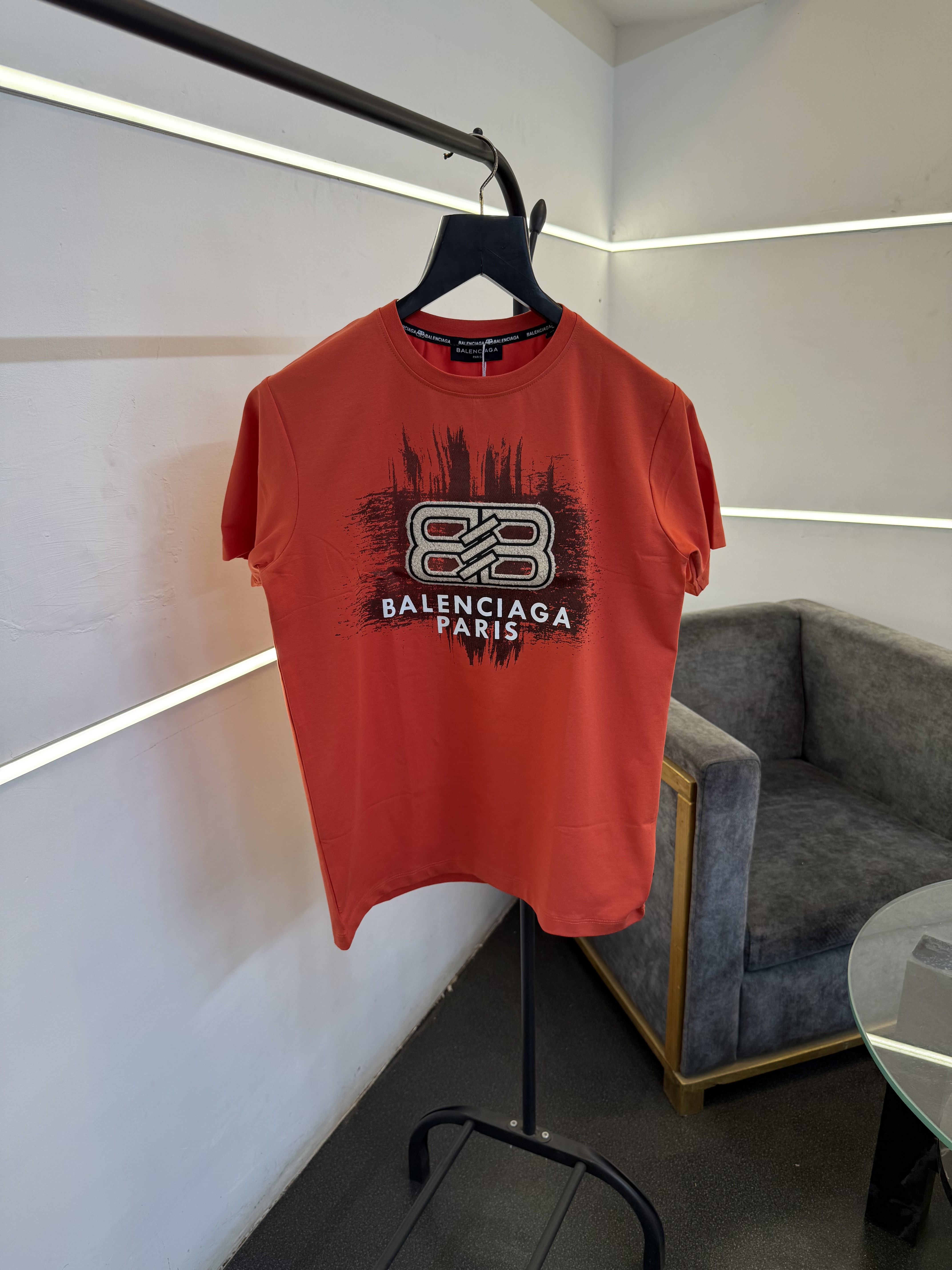 Balenciag a furr front printed round neck imported tshirt orange sale