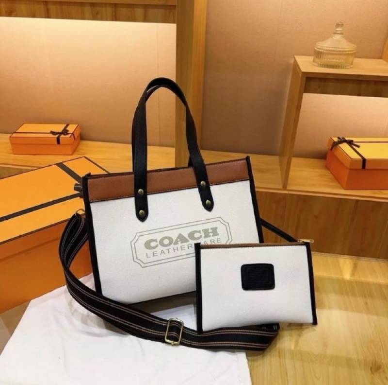 Coaach Field Tote Bag With OG Double Box & Dust Bag & Shoulder Strap & Extra Pouch (White - 116)