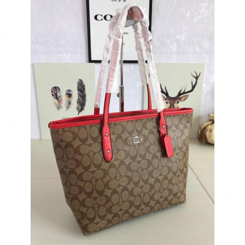 Coaach Signature City Tote Bag With OG Box & Dust Bag (Aapricot Red - 810)