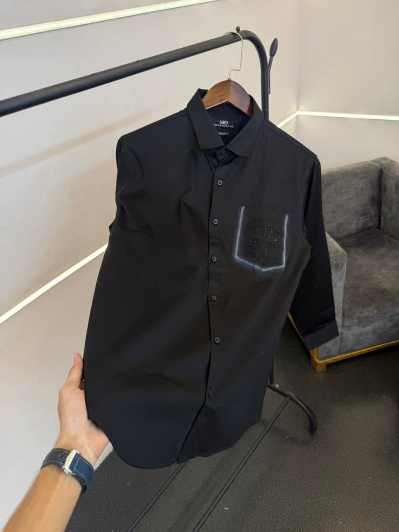 Balenciaagaa premium full sleeves diamond finish shirt black
