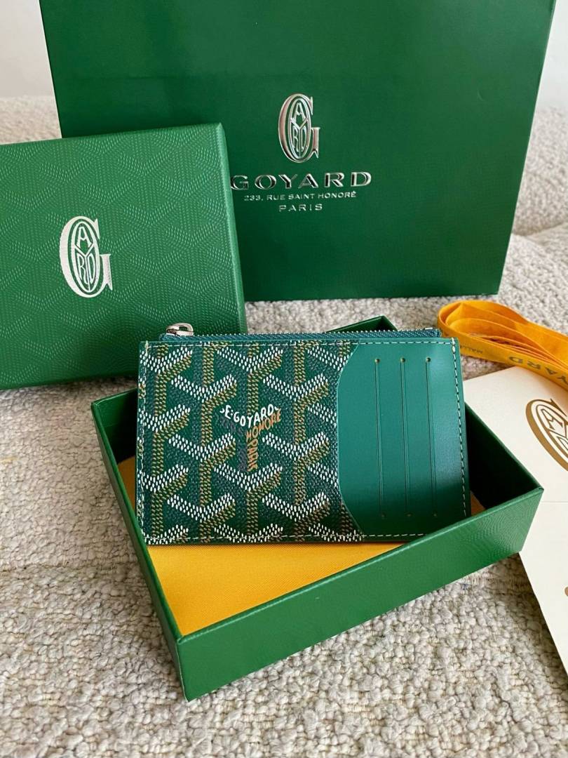 Goyarrd GO-2 Green Bourbon Zip Card Case Wallet With Original Box & DustCover