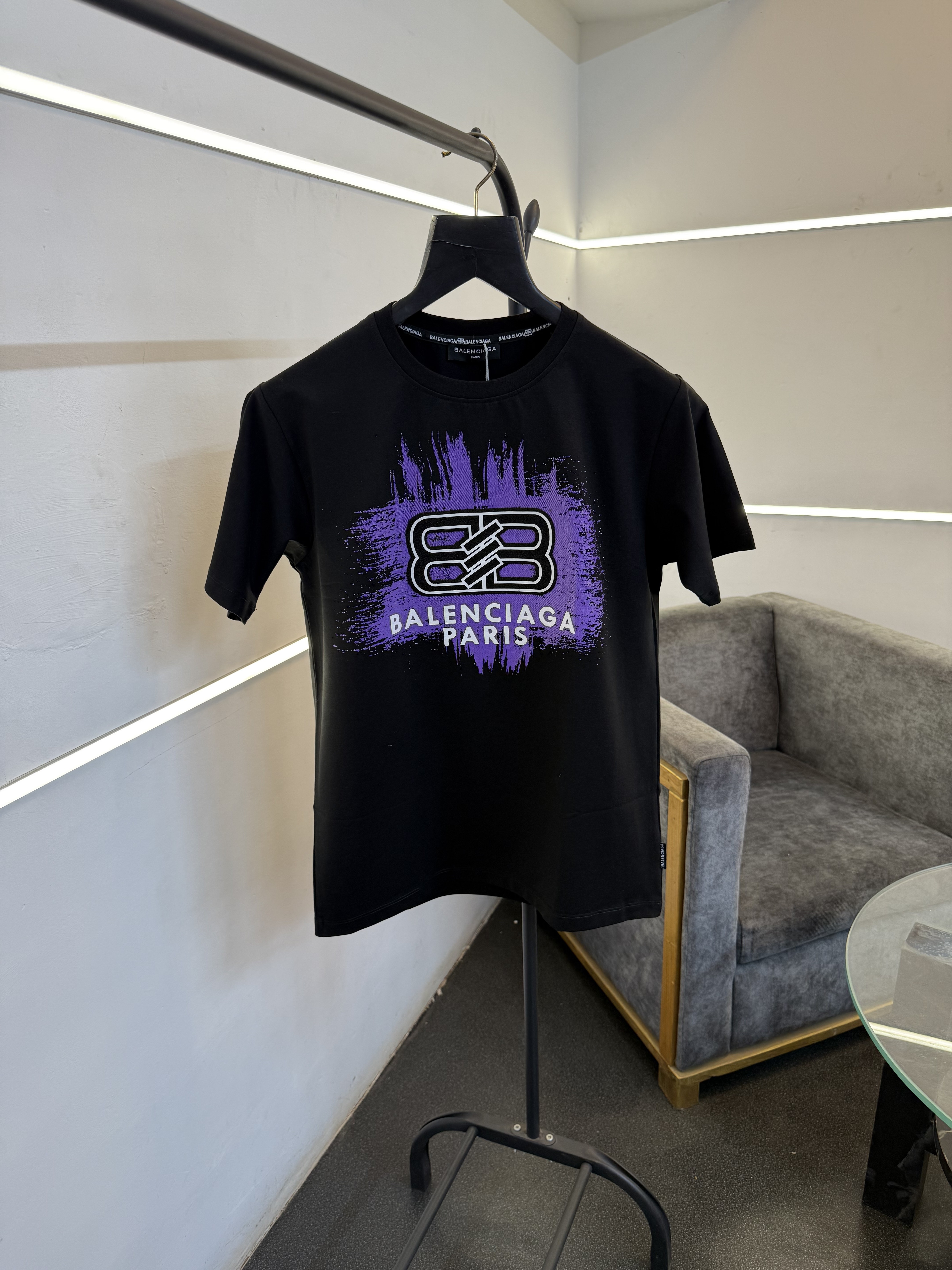 Balenciag a furr front printed round neck imported tshirt black sale